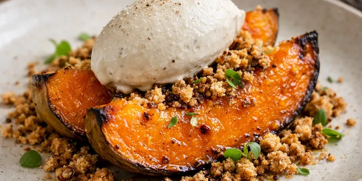 Salt‑Baked Pumpkin with Smoked Tahini Ice & Fenugreek Crumble