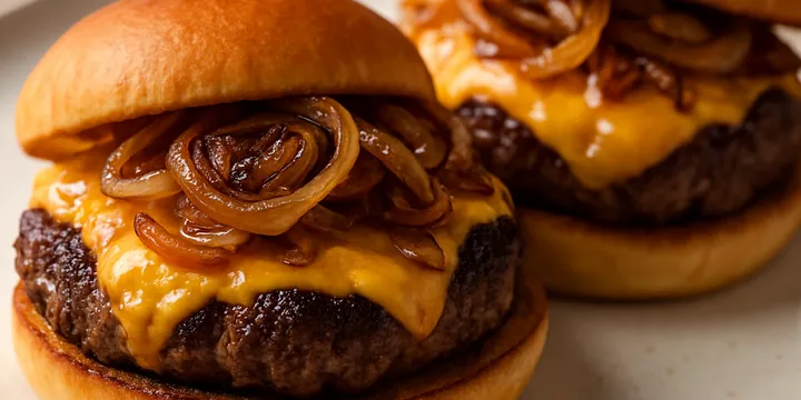 Juicy Pan-Seared Cheeseburgers with Caramelized Onions
