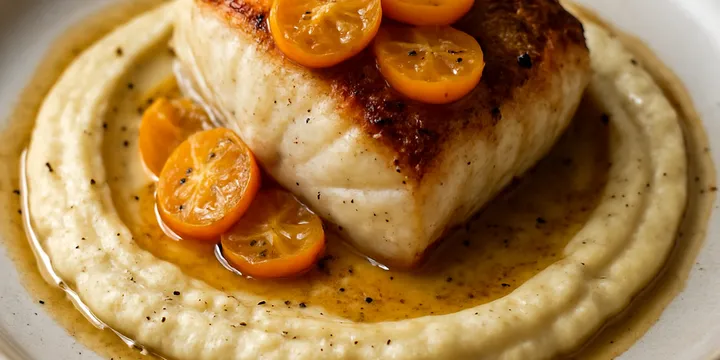 Smoked-Kumquat Brown-Butter Monkfish with Charred Sunchoke Purée