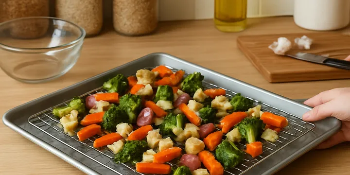 Crispier Roasted Veggies — Invert Cooling Racks on a Hot Sheet