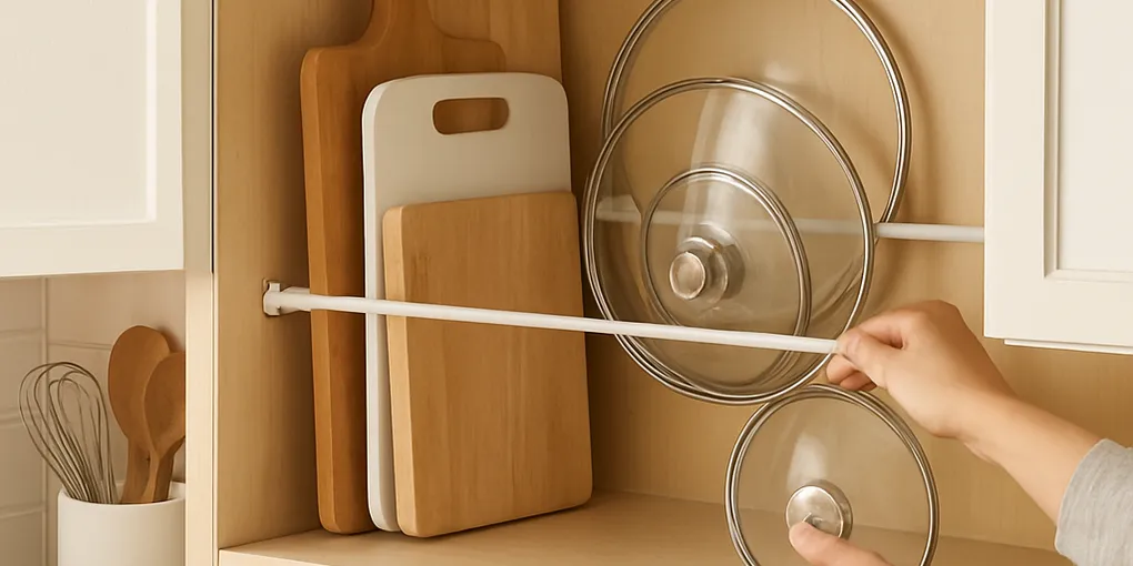 Tension-Rod Lid & Cutting-Board Organizer — Double Your Cabinet Space