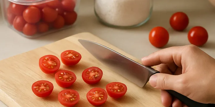 Halve a Dozen Cherry Tomatoes in One Smooth Cut