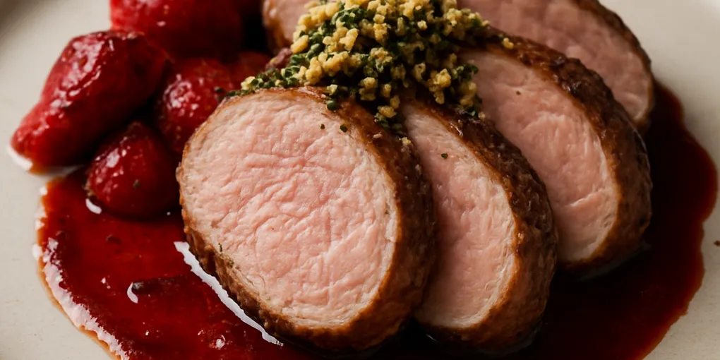 Juniper‑Smoked Pork Tenderloin with Smoked‑Strawberry Gastrique & Coffee‑Parmesan Gremolata