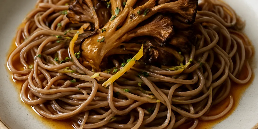 Maitake & Brown‑Butter Soba with Koji‑Fermented Meyer Lemon Essence